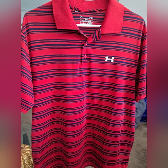 Under Armour Red and Blue Striped Polo - Picture 1 of 9